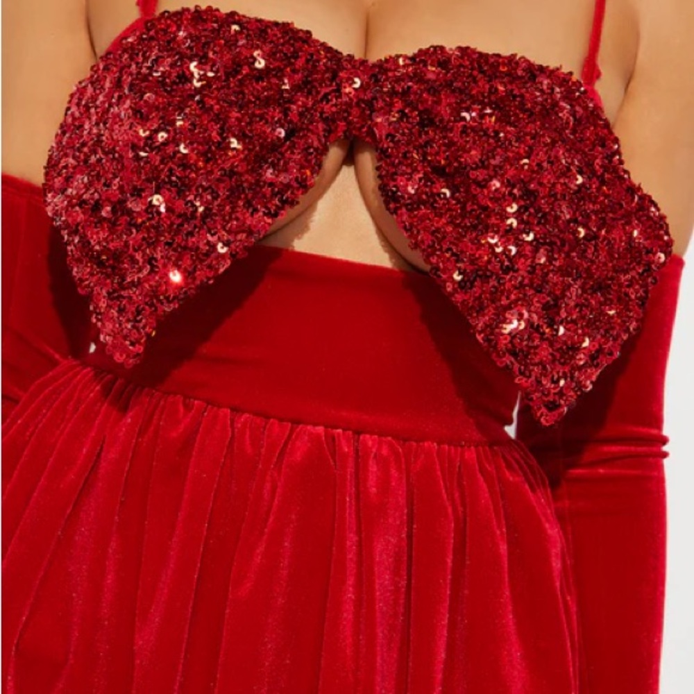 Fashion Nova Red Embellished Backless Babydoll Dress